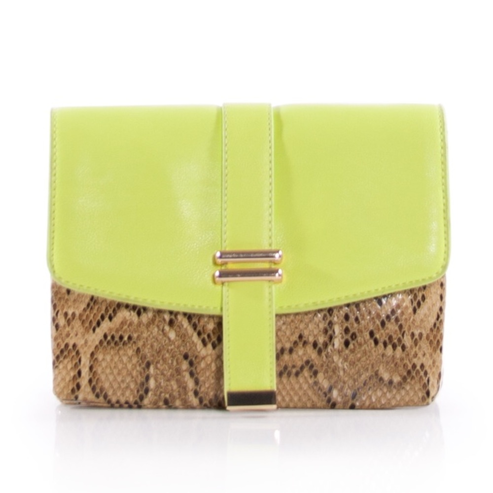 OLLI CLUTCH, Lime Green and SnakeSkin